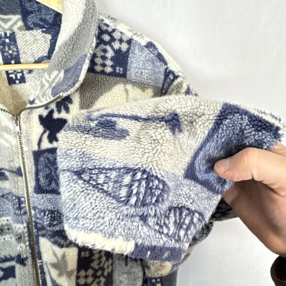 Vintage 90s Canadian Polar Bear Fleece Jacket Women XL Winter Animal Print - Picture 2 of 9